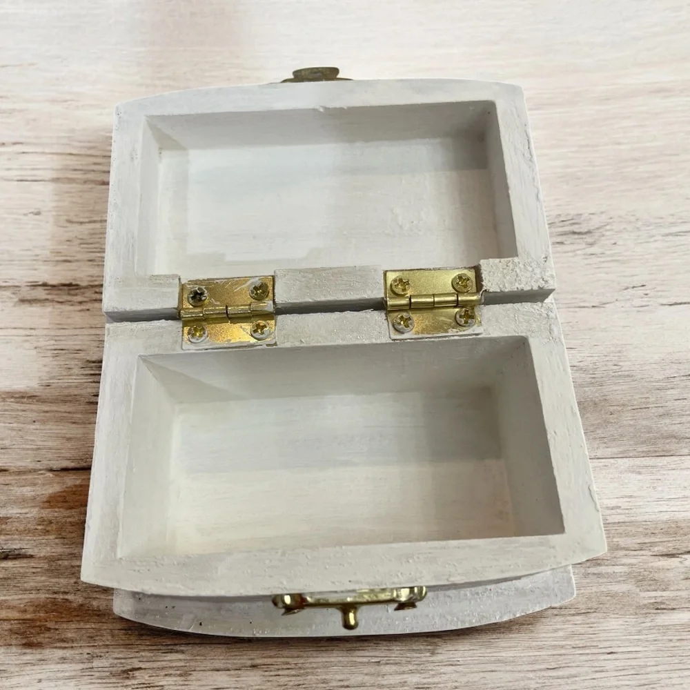 Handmade White Storage Box with Gold Accents And Seashell Motif.